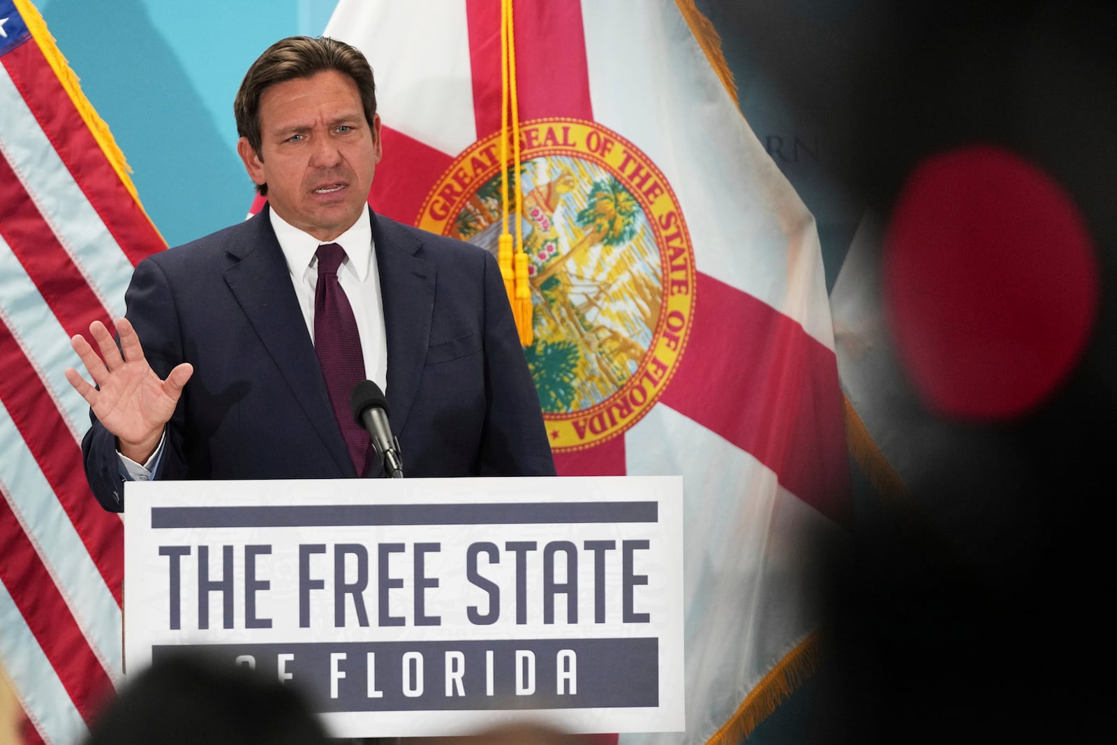 FILE - Florida Gov. Ron DeSantis speaks during a public event where he announced he would sign a bill banning the use of fluoride in public water systems, Tuesday, May 6, 2025, in Miami. (AP Photo/Lynne Sladky, file)