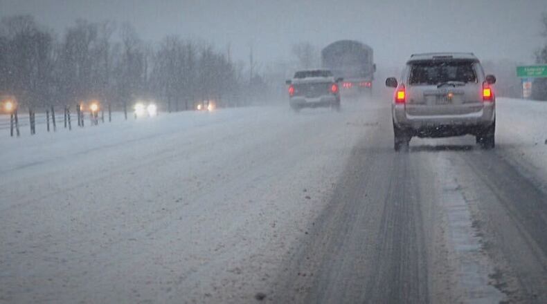 FILE PHOTO: Most of I-675 was down to one lane in both directions due to the heavy snowfall Tuesday morning on Feb. 16, 2021. MARSHALL GORBY\STAFF