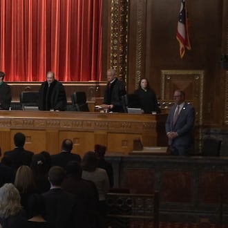 The Ohio Supreme Court at the Moyer Judicial Center in Columbus on March 24, 2026 about to hear oral arguments in the case Moe et al. v. Ohio Attorney General Dave Yost et al. CONTRIBUTED