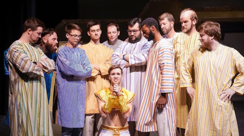 David Hurt (front) plays Joseph in “Joseph and the Amazing Technicolor Dreamcoat,” a production that has a cast of nearly 60 cast members. ETHAN BRYANT/CONTRIBUTED