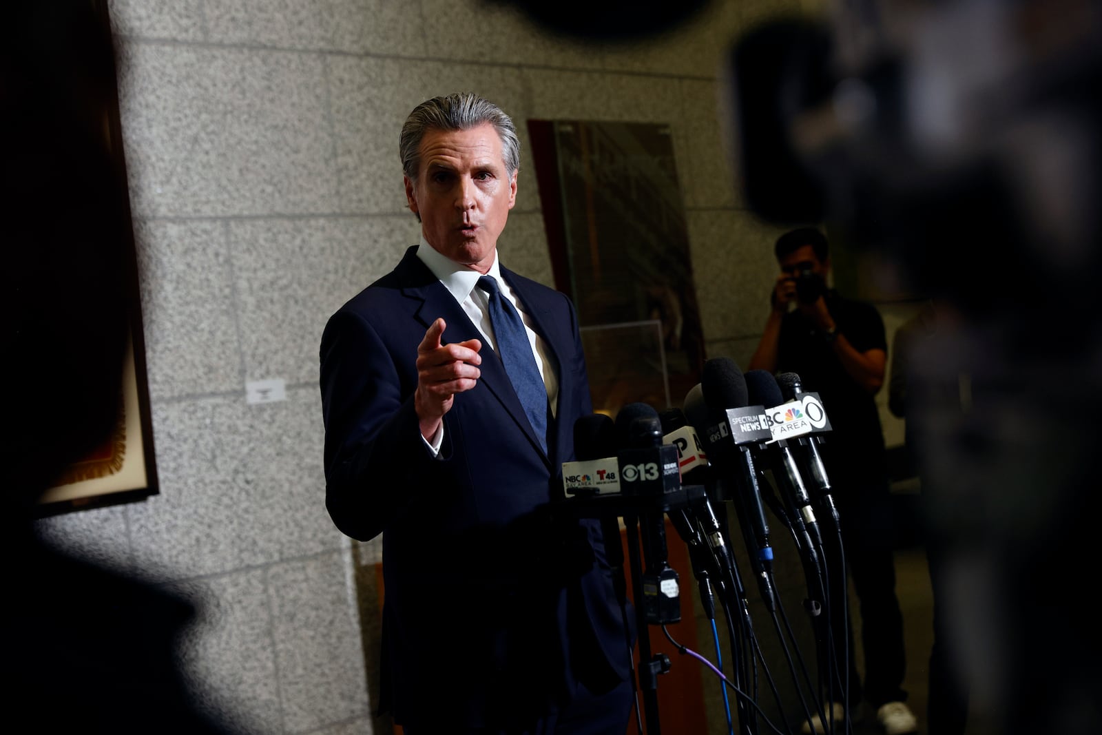 Gov. Gavin Newsom speaks after U.S. District Judge Charles Breyer granted an emergency temporary restraining to stop President Trump's deployment of the California National Guard, Thursday, June 12, 2025, at the California State Supreme Court building in San Francisco. (Santiago Mejia/San Francisco Chronicle via AP)