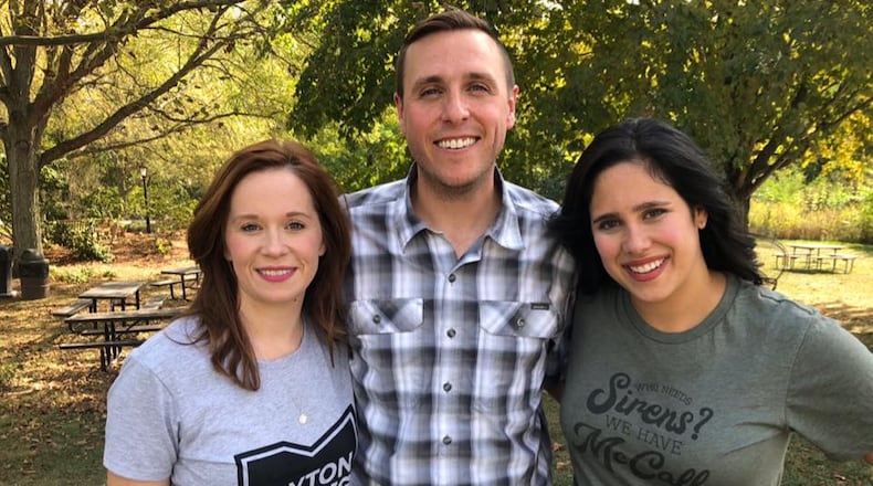 WHIO's "Cloudy with a Chance of Podcast" hosts  McCall Vrydaghs and Kirstie Zontini with Tyler Stevenson from Ohio Department of Natural Resources.
