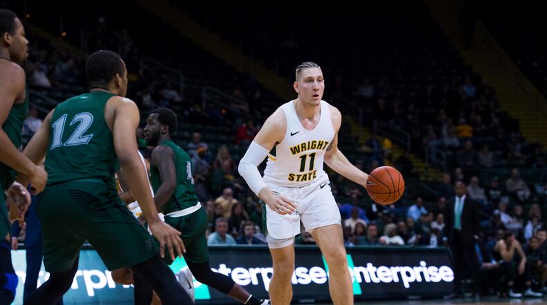 Wright State’s Loudon Love (pictured Thursday vs. Cleveland State) scored a game-high 21 points Saturday in the Raiders’ win over Youngstown State. Joseph Craven/WSU Athletics