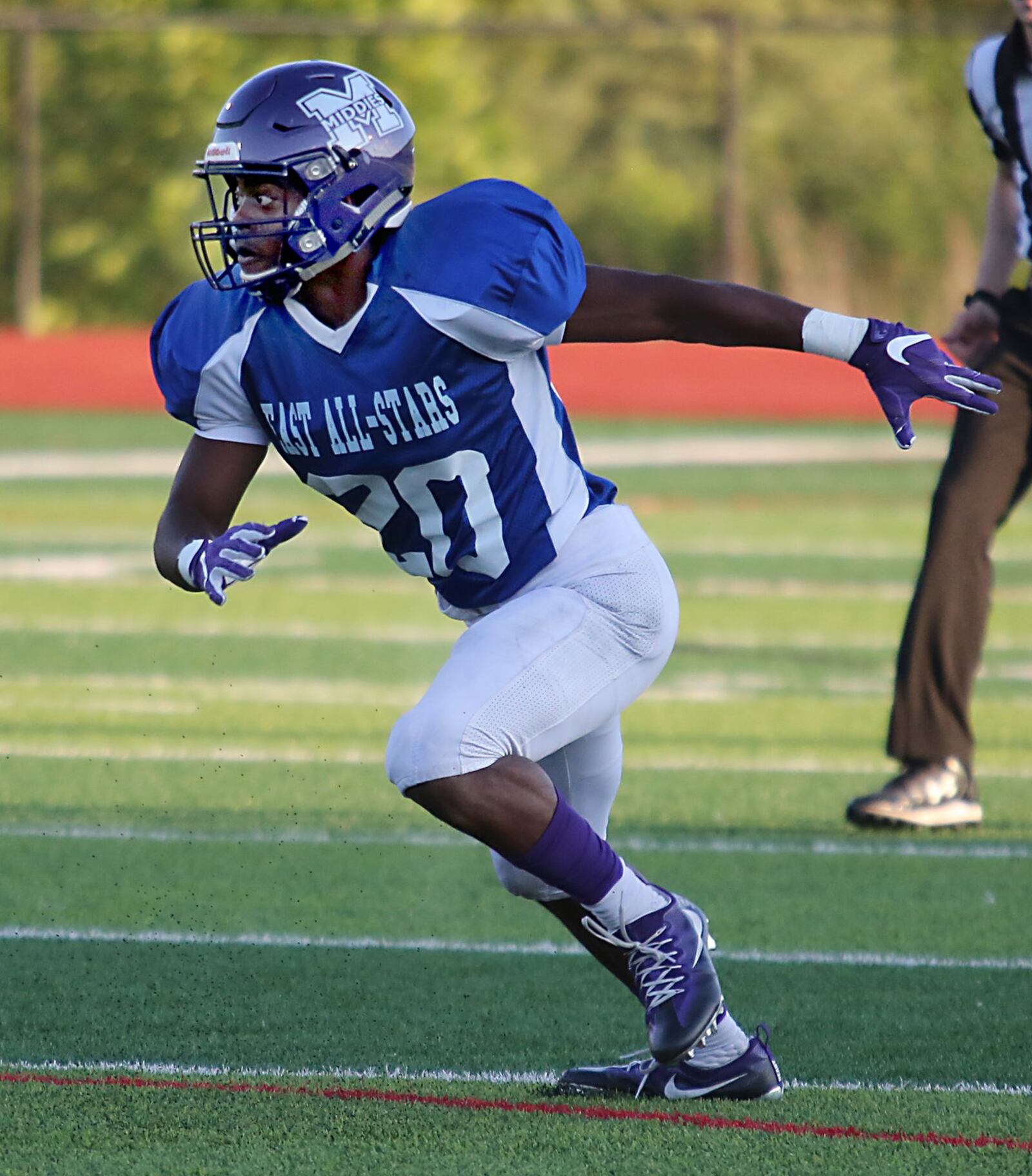 Middletown defensive back Marquise Petty makes a break on the ball for the East during Thursday’s Southwestern Ohio Football Coaches Association Ron Woyan East-West All-Star Game at Kings. CONTRIBUTED PHOTO BY E.L. HUBBARD