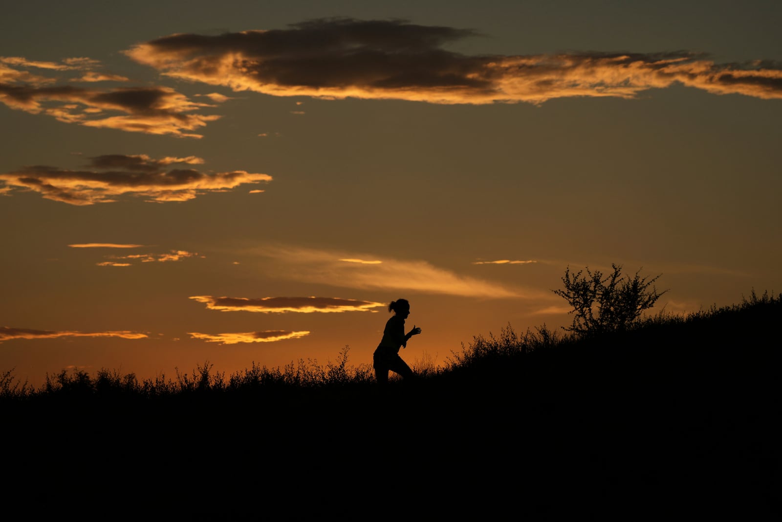 FILE - A jogger runs along a trail in McAllister park as temperatures hit record highs, Tuesday, May 13, 2025, in San Antonio. (AP Photo/Eric Gay,File)