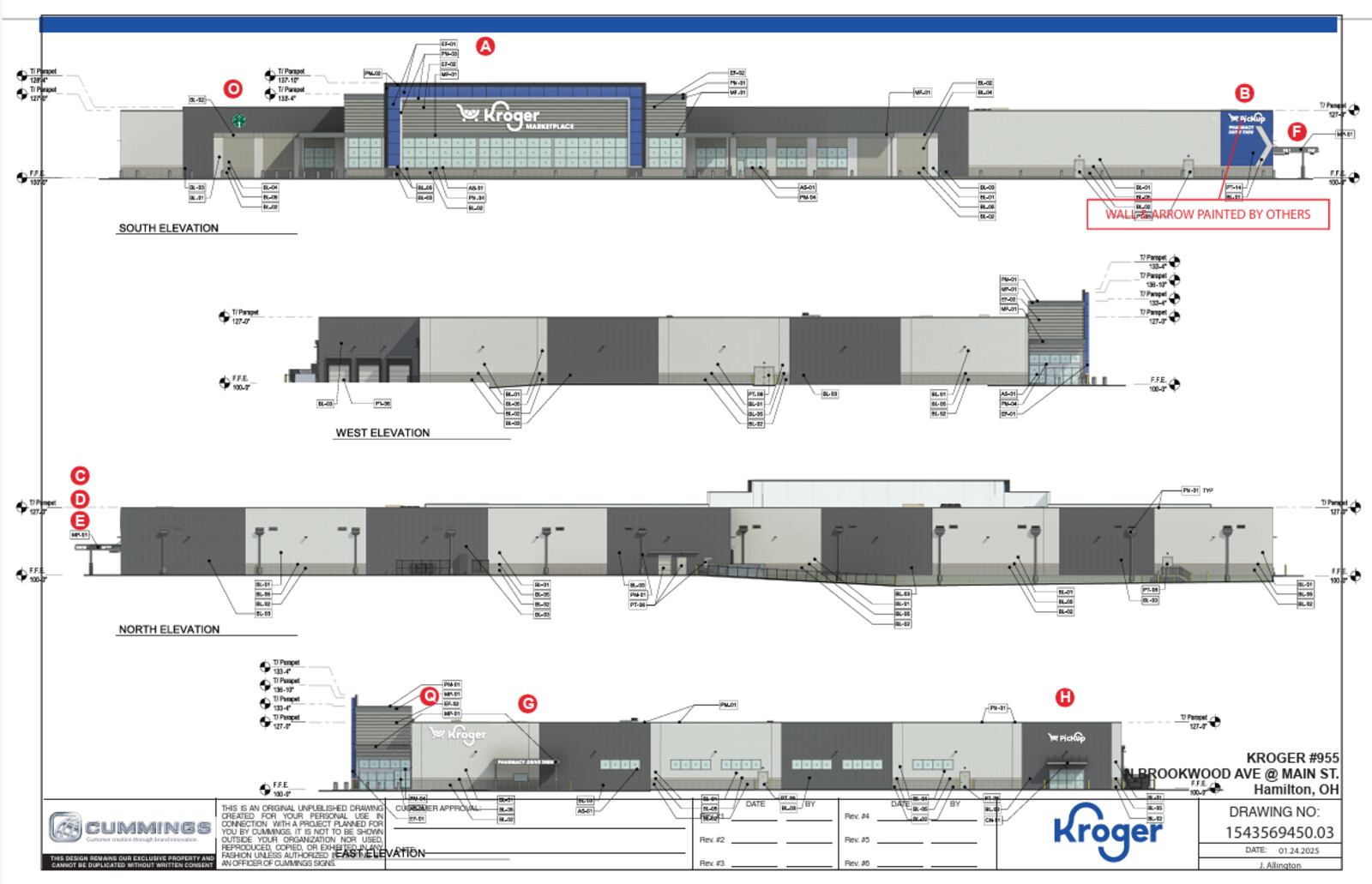 Pictured are the elevations of the proposed Kroger Marketplace that would replace the current Main Street store on Hamilton's west side. PROVIDED/CITY OF HAMILTON