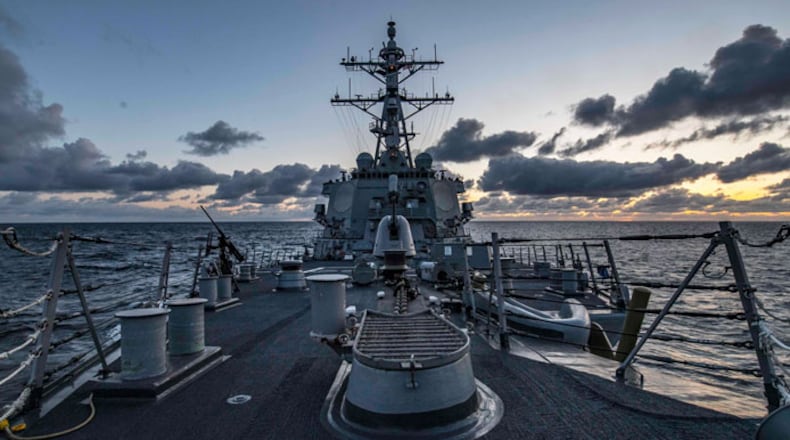 The Arleigh Burke-class guided-missile destroyer USS Carney transits through the Atlantic Ocean in May 2019. U.S. Navy photo