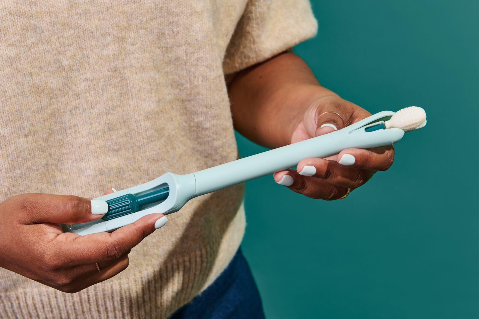 This photo provided by Teal Health in May 2025 shows the company’s Teal Wand self-collection device for at-home cervical cancer screening. (Nicole Morrison/Teal Health via AP)