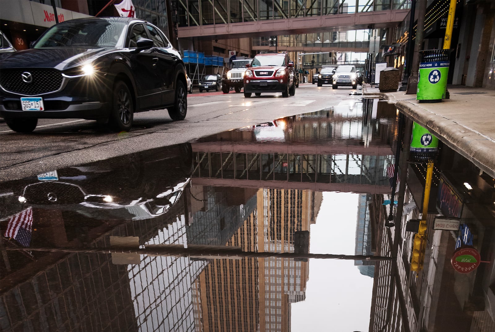 Thunderstorms and rain is expected in the metro area including downtown Minneapolis, Minn., Monday, April 28, 2025. (Richard Tsong-Taatarii/Star Tribune via AP)