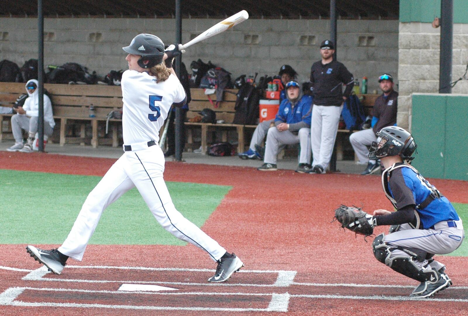 Cincinnati Christian’s Jacob Carroll takes a big swing during Thursday’s baseball game against Clark Montessori at the West Chester Baseball Complex. CCS won 12-0 in five innings to remain unbeaten. RICK CASSANO/STAFF