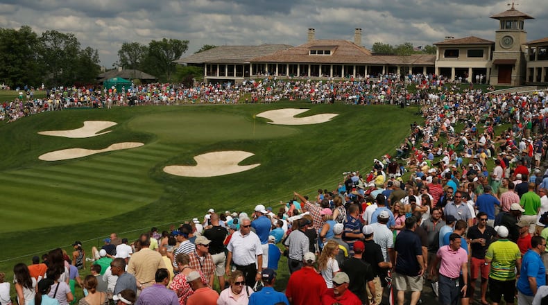 DUBLIN, OH - JUNE 01: A general view of the 18th hole and clubhouse during the third round of the Memorial Tournament presented by Nationwide Insurance at Muirfield Village Golf Club on June 1, 2013 in Dublin, Ohio. (Photo by Scott Halleran/Getty Images)