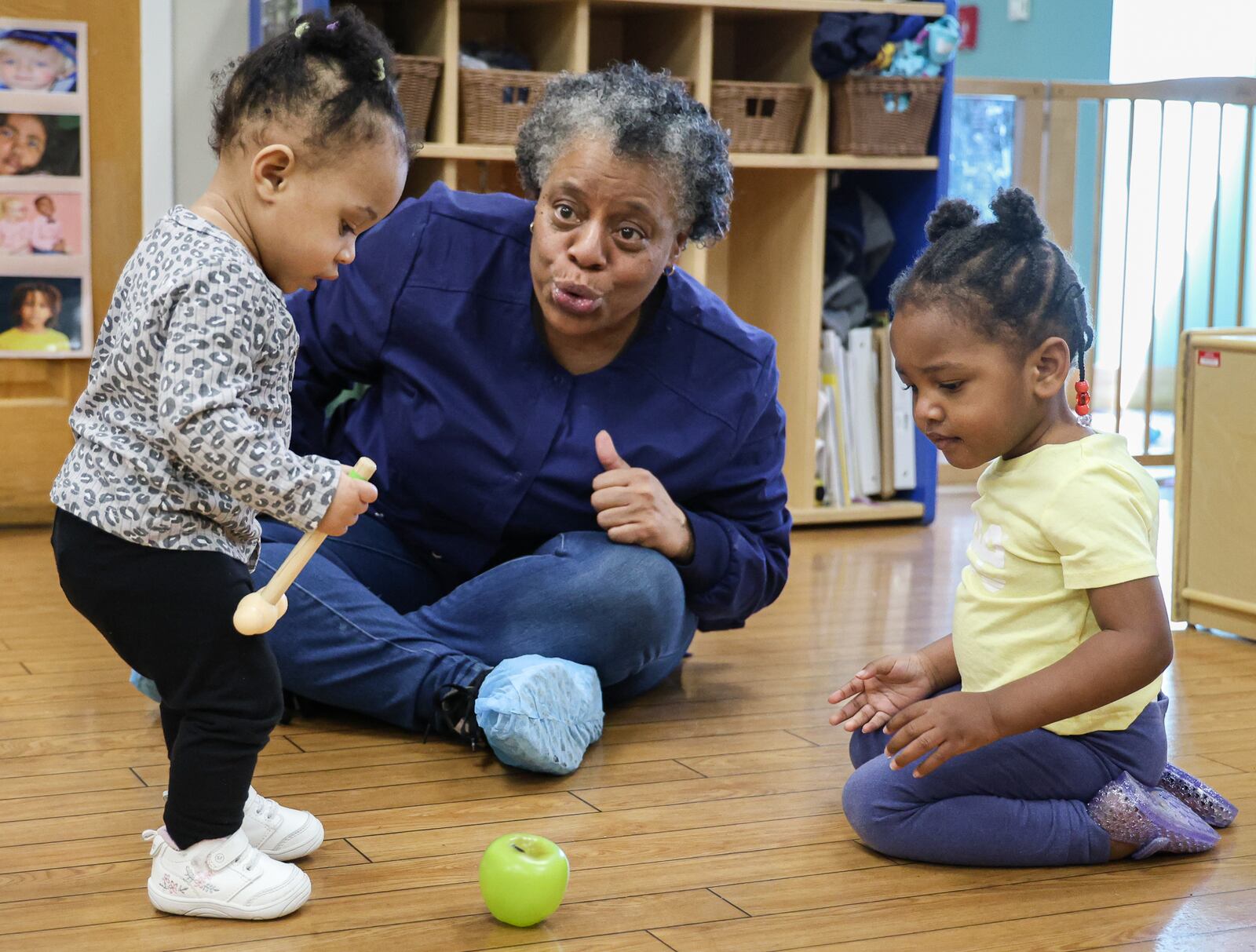Jamie Vaughn plays with children in her class in Miami Valley Child Development Center in Trotwood on Tuesday. The MVCDC receives 85 percent of its funding through Head Start. BRYANT BILLING / STAFF