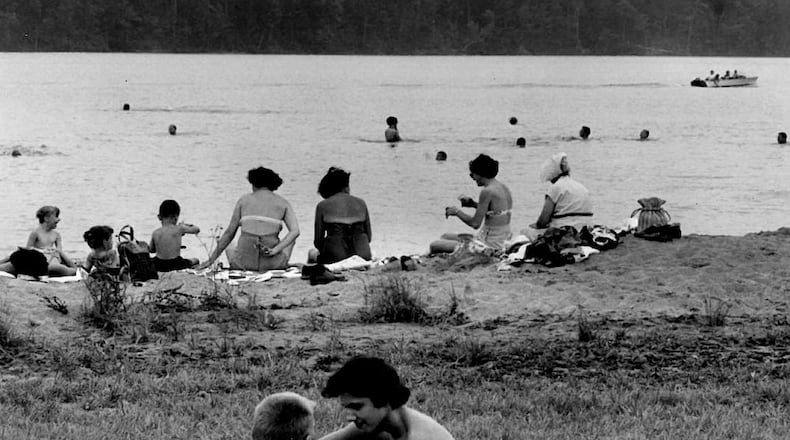 Swimmers on the shore at Hueston Woods State Park, July, 1957. JOURNAL-NEWS STAFF PHOTO