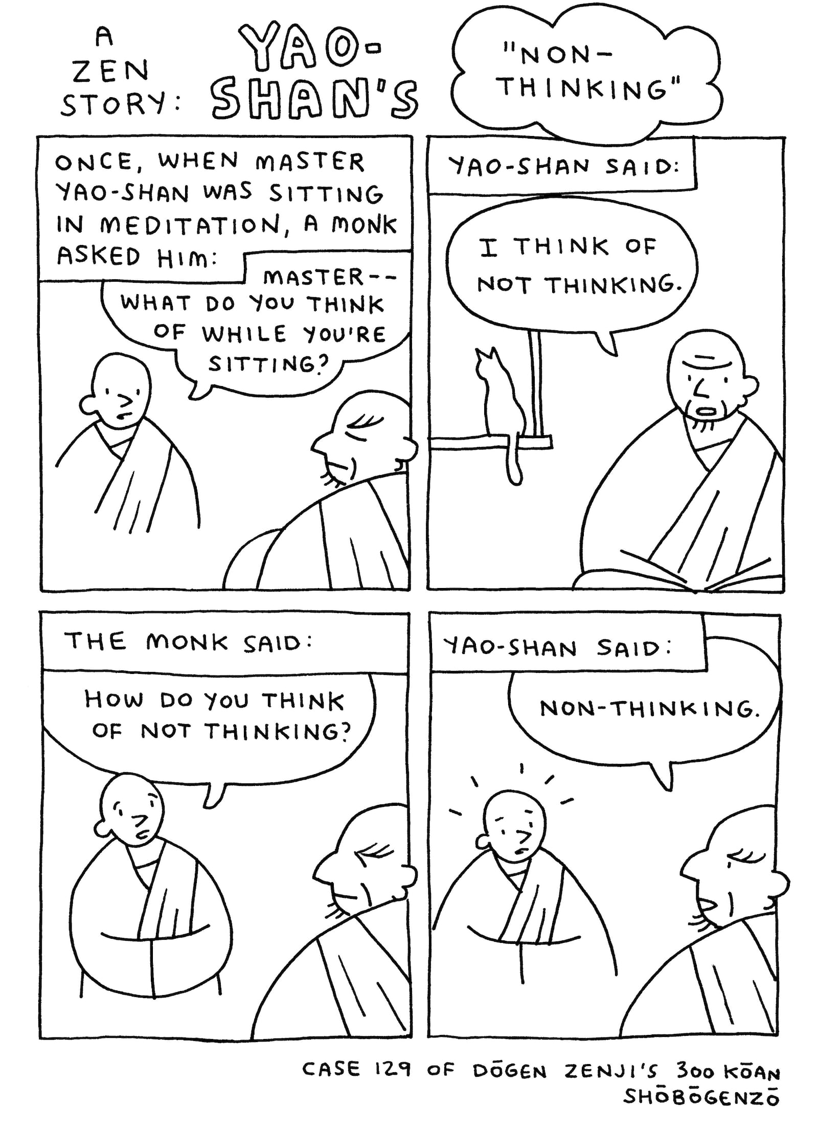 This image provided by John Porcellino shows "Non-thinking" by John Porcellino is part of his King-Cat Comics and Stories, a long-running series that reflects the author's Zen practice. (John Porcellino via AP)
