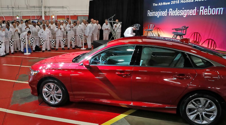 Hundreds of Honda associates gathered for the unveiling of the all new 2018 Honda Accord at the Honda plant in Marysville. Bill Lackey/Staff