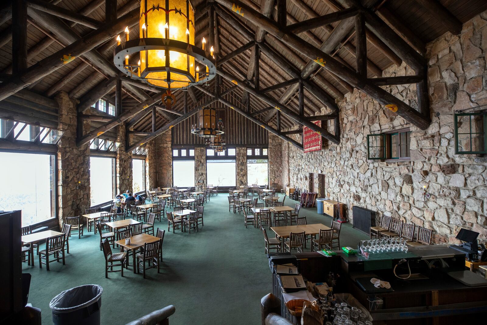 The inside of the historic Grand Canyon Lodge on the Grand Canyon's North Rim in Arizona is seen on July 12, 2021. (Steve Marcus/Las Vegas Sun via AP)