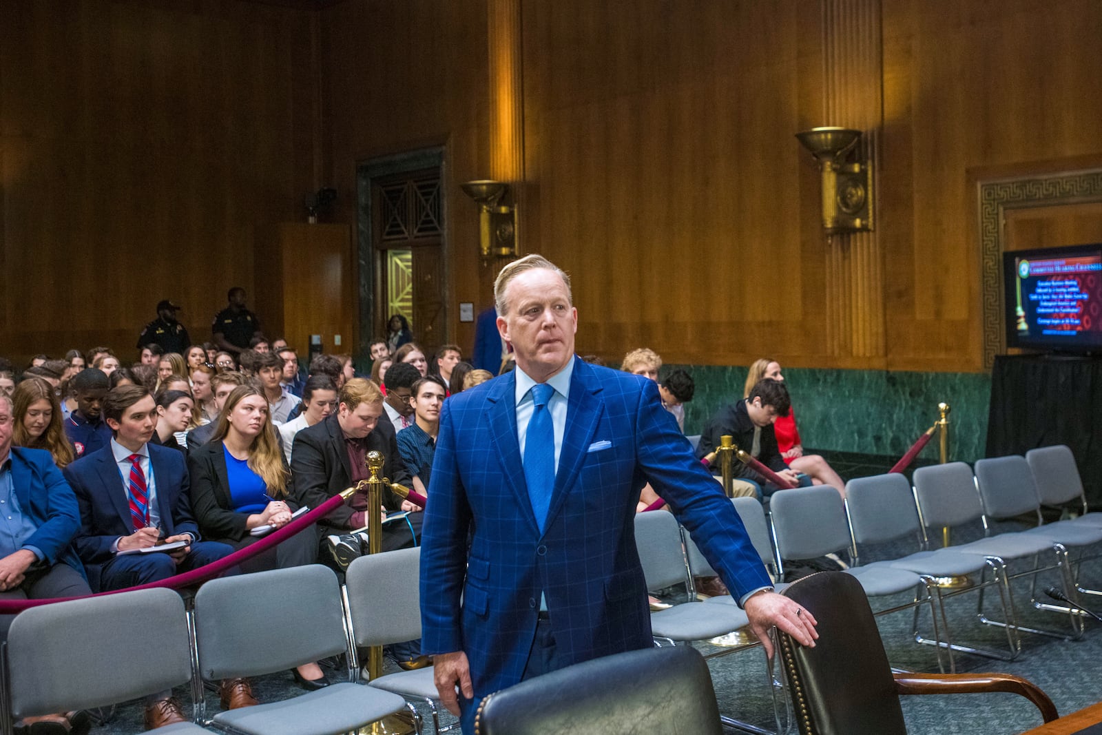 Sean Spicer, former White House press secretary, host of The Sean Spicer Show, arrives to testify at a Senate Committee on the Judiciary hearing oon Capitol Hill, Wednesday, June 18, 2025, in Washington. (AP Photo/Rod Lamkey, Jr.)