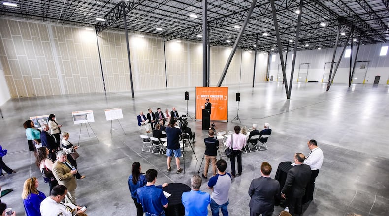 A ribbon cutting was held for West Chester Trade Center at the corner of Ohio 747 and Union Centre Boulevard Wednesday, April 1 in West Chester Township. The first two buildings are up and some tenants are already moved in. Buildings one and two make up a little over 600,000 square feet of space. When completed, the seven building complex will be nearly 2 million square feet. NICK GRAHAM/STAFF