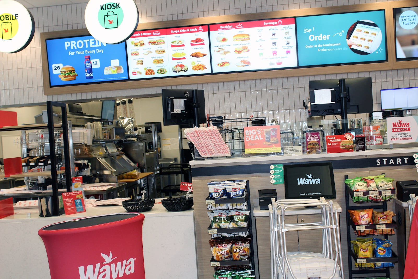Wawa's newest location along Ohio 4 in Liberty Twp. features the company's new design that includes a larger kitchen and order area to accommodate a drive-thru lane. SUE KIESEWETTER/CONTRIBUTED
