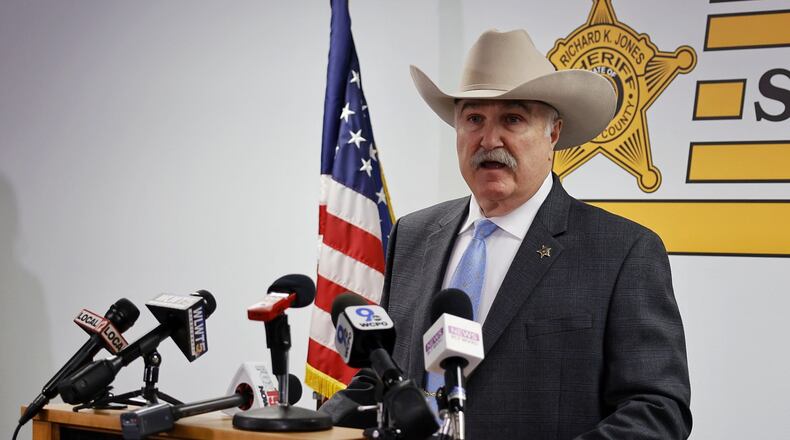 Butler County Sheriff Richard Jones discusses 5-count indictment against County Auditor Roger Reynolds during a press conference Wednesday.