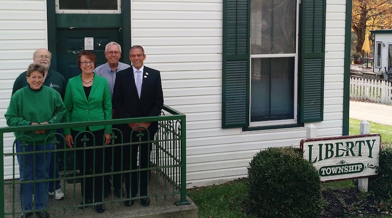 The Historical Society will be utilizing the township’s former Fiscal Office at 6361 Princeton Road to display and house historical items as well as hold community meetings. The new partnership gives the Liberty Township Historical Society dedicated space to expand their reach in the community. Pictured left to right: Jane Young, LTHS Secretary; Paul Stumpf, LTHS President; Christine Matacic, Township Trustee President; Frank Peters, LTHS Treasurer; Tom Farrell, Township Trustee Vice-President.
