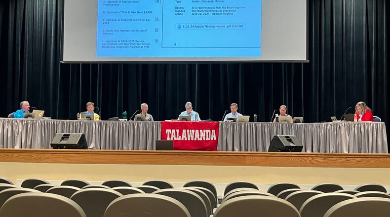 During a board meeting Aug. 8, Talawanda officials discussed cleaning up a homeless encampment on school property and whether to make changes to public comment. SEAN SCOTT/OXFORD FREE PRESS