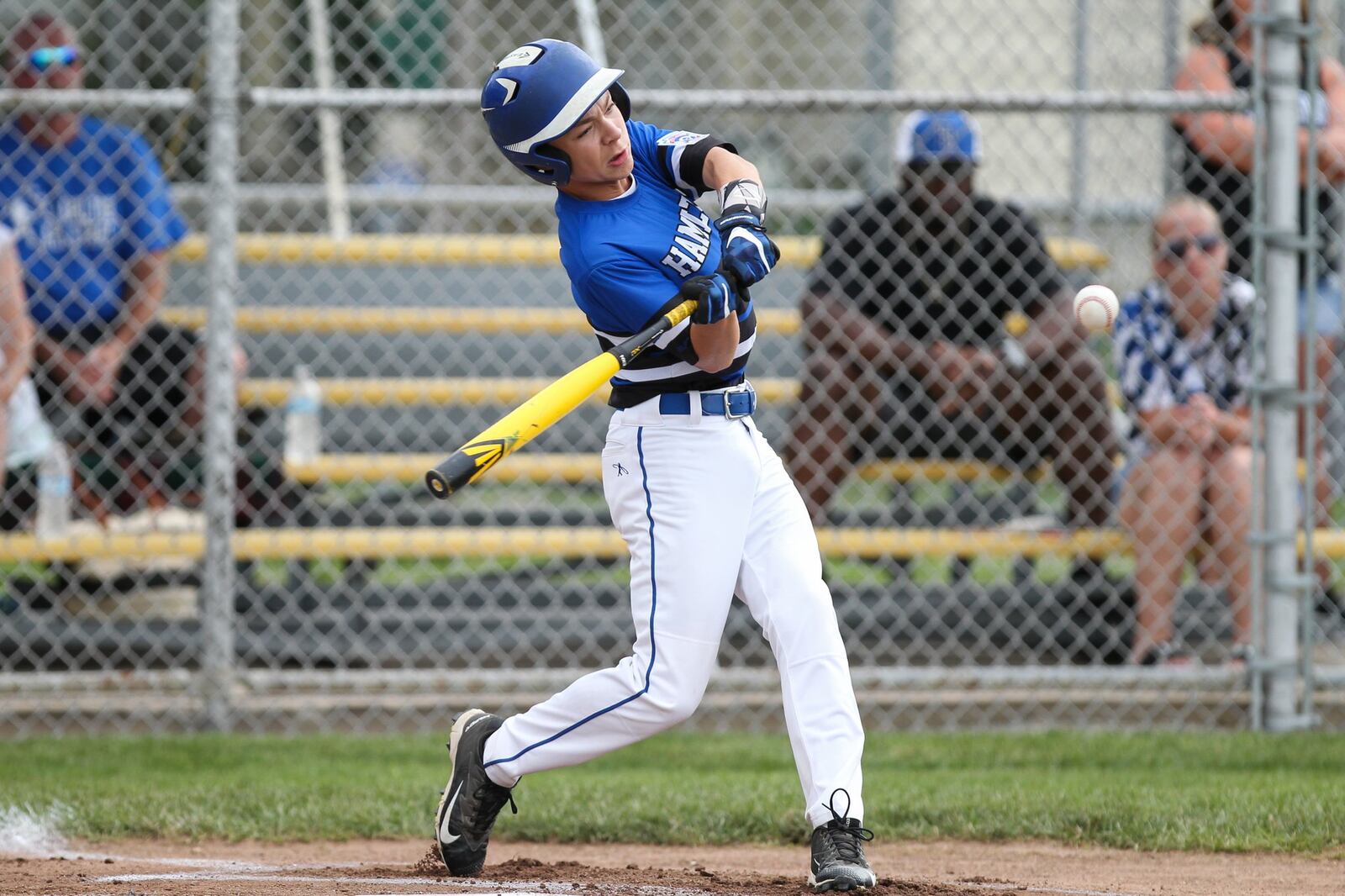 Hamilton West Side’s Lake Cundiff connects for one of his four home runs during the state tournament in Maumee. CONTRIBUTED PHOTO BY SCOTT GRAU