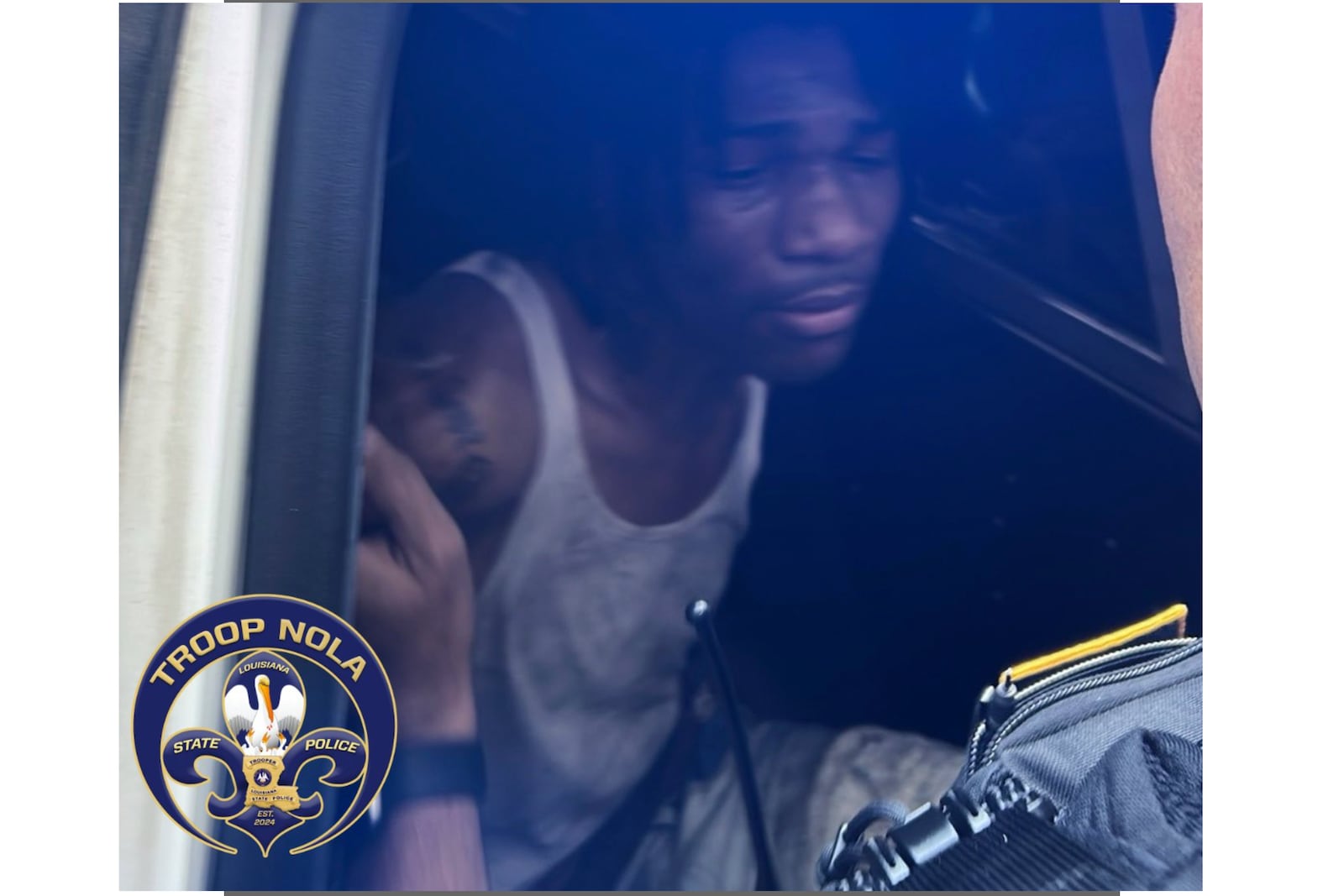 This image provided by Louisiana State Police shows one of New Orleans jail escapees, Kendall Myles, captured in the French Quarter Friday, May 16, 2025 in New Orleans. (Louisiana State Police via AP)