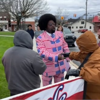 Afroman arrived March 16, 2026 at his trial in Adams County, greeting and taking pictures with supporters who were standing outside the courthouse. WCPO/CONTRIBUTED