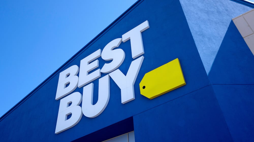 FILE - A Best Buy logo is shown at a store in Dallas on Oct. 25, 2024. (AP Photo/Tony Gutierrez, File)