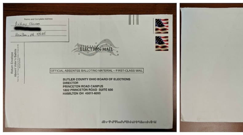 Anthony Chambers, of Hamilton, is not happy after his mailed-in absentee ballot was not counted because the United States Post Office did not stamp a postmark on his envelope, nor did they mark it with a florescent sorting bar code.