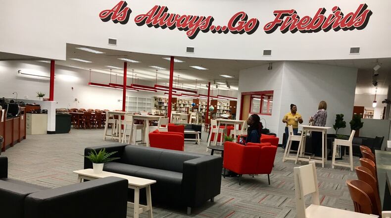 The new look for Lakota West High School’s library and media center has school officials pleased, saying the space now more closely resembles a modern college learning area. Ikea officials say they will donate the same furnishings to Lakota East High School in Liberty Township by August 2018. MICHAEL D. CLARK/STAFF