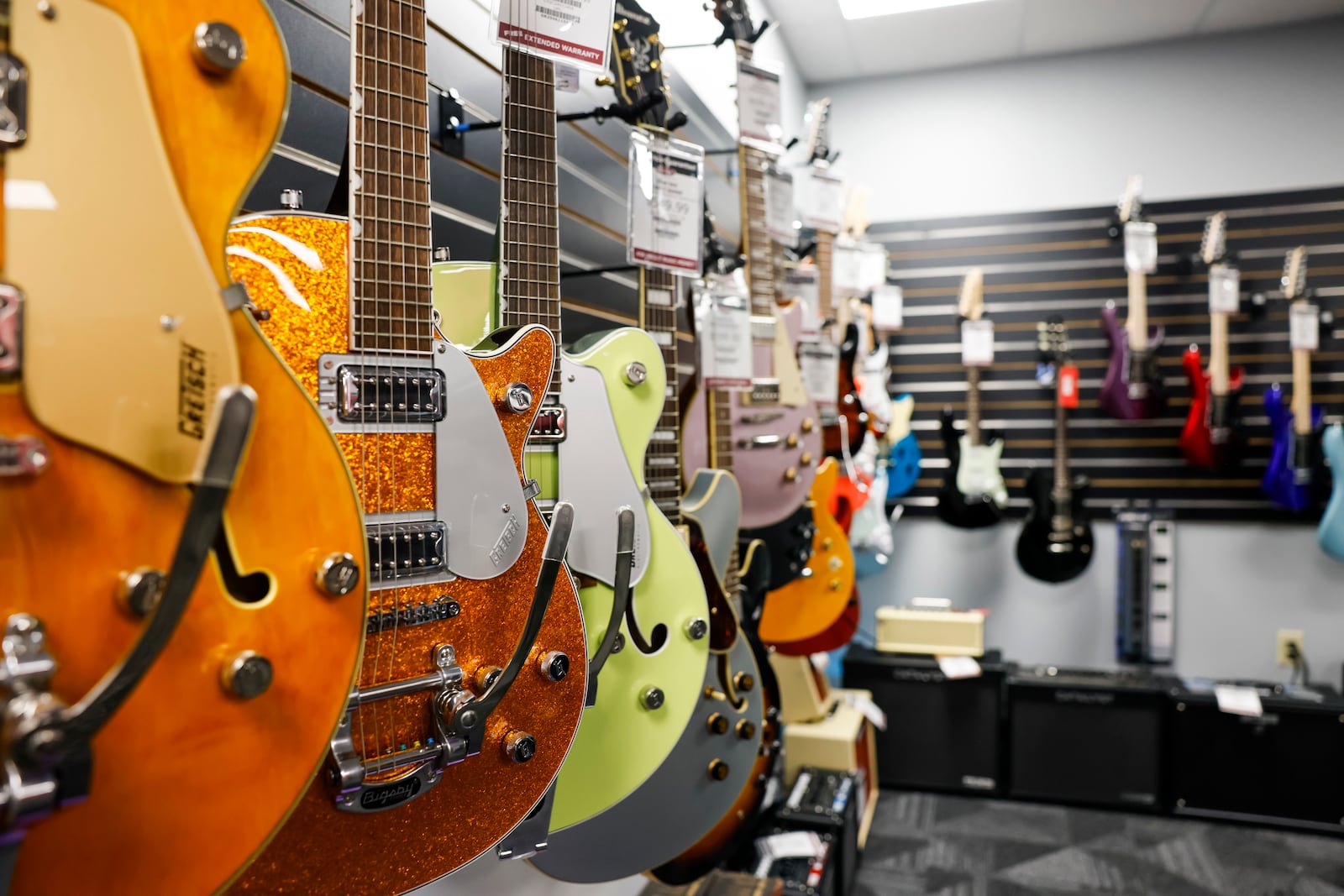 The new Willis Music location at 9482 Meridian Way in West Chester Township features a large variety of brass and wind instruments, percussion, guitars, repair shop, lessons and more. NICK GRAHAM/STAFF