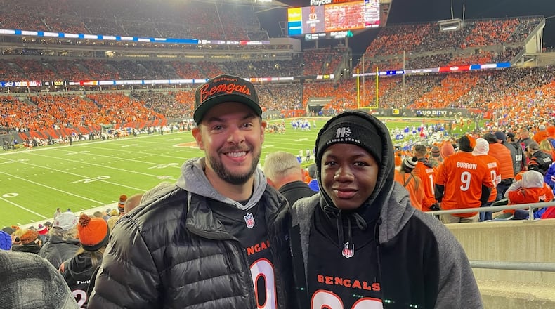 Butler County Big Brother Garrett attends a Cincinnati Bengals game this season at Paycor Stadium with his Little Brother Demetrian, 14, of Middletown. They have been matched for two years. SUBMITTED PHOTO