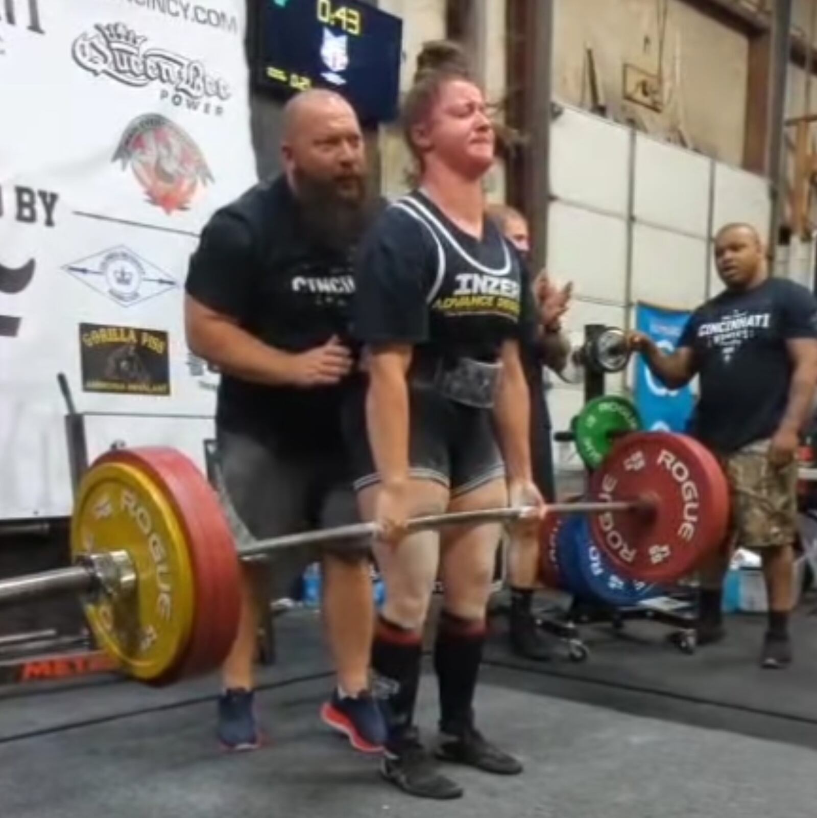 Christa Baumgartner is shown making her 455-pound deadlift at the Cincinnati Women’s Pro-Am event in Blue Ash, where she earned a first-place medal based on her combined weight lifted in three events. CONTRIBUTED
