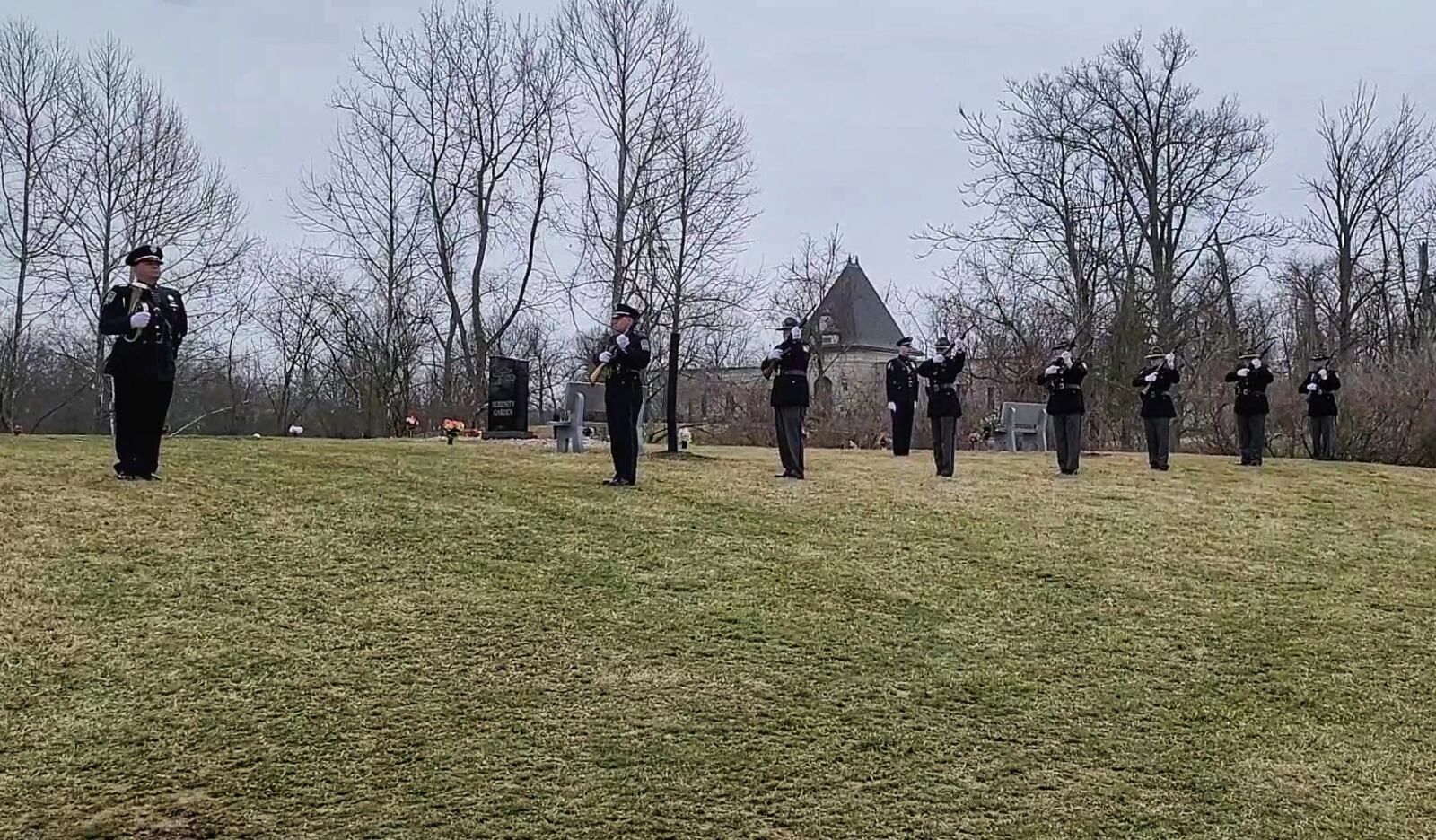 Combined honor guard of Middletown Division of Police and Butler County Sheriff's Office honored John Reiring Wednesday, March 16, 2021 at Rose Hill Burial Park. Reiring worked as a police officer for the City of Middletown from 1969-2002 and was a Deputy for the Butler County Sheriff’s Office. He was veteran of the U.S. Army serving during the Vietnam War. NICK GRAHAM / STAFF