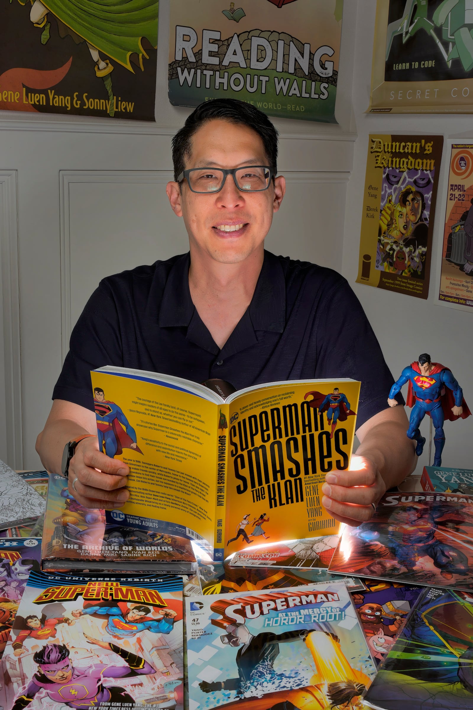Comic book writer Gene Yang poses for a portrait Tuesday, April 1, 2025, in San Jose, Calif. (AP Photo/Tony Avelar)