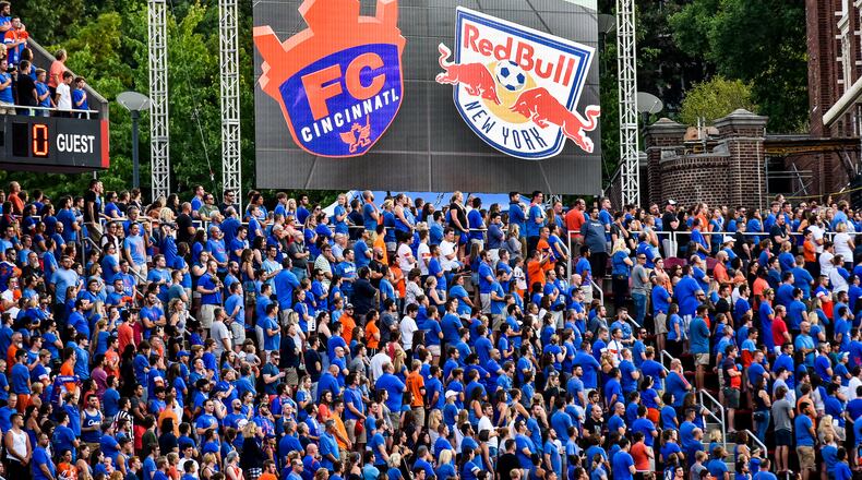 FC Cincinnati lost to New York Red Bulls 3-2 in overtime of their 2017 Lamar Hunt U.S. Open Cup semifinal game Tuesday, Aug. 15 at Nippert Stadium on the University of Cincinnati Campus in Cincinnati. NICK GRAHAM/STAFF