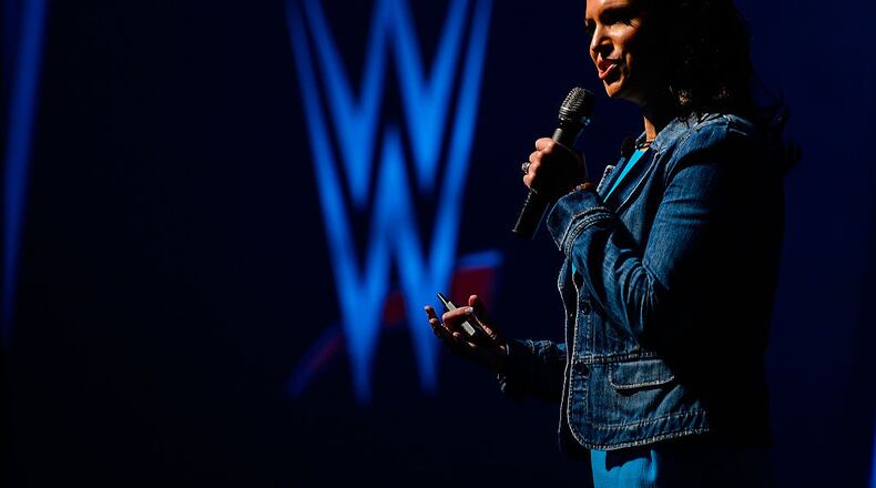 NEW YORK, NY - AUGUST 09: WWE chief brand officer Stephanie McMahon speaks during the Beyond Sport United event at Barclays Center on August 9, 2016 in the Brooklyn borough of New York City. (Photo by Alex Goodlett/Getty Images)