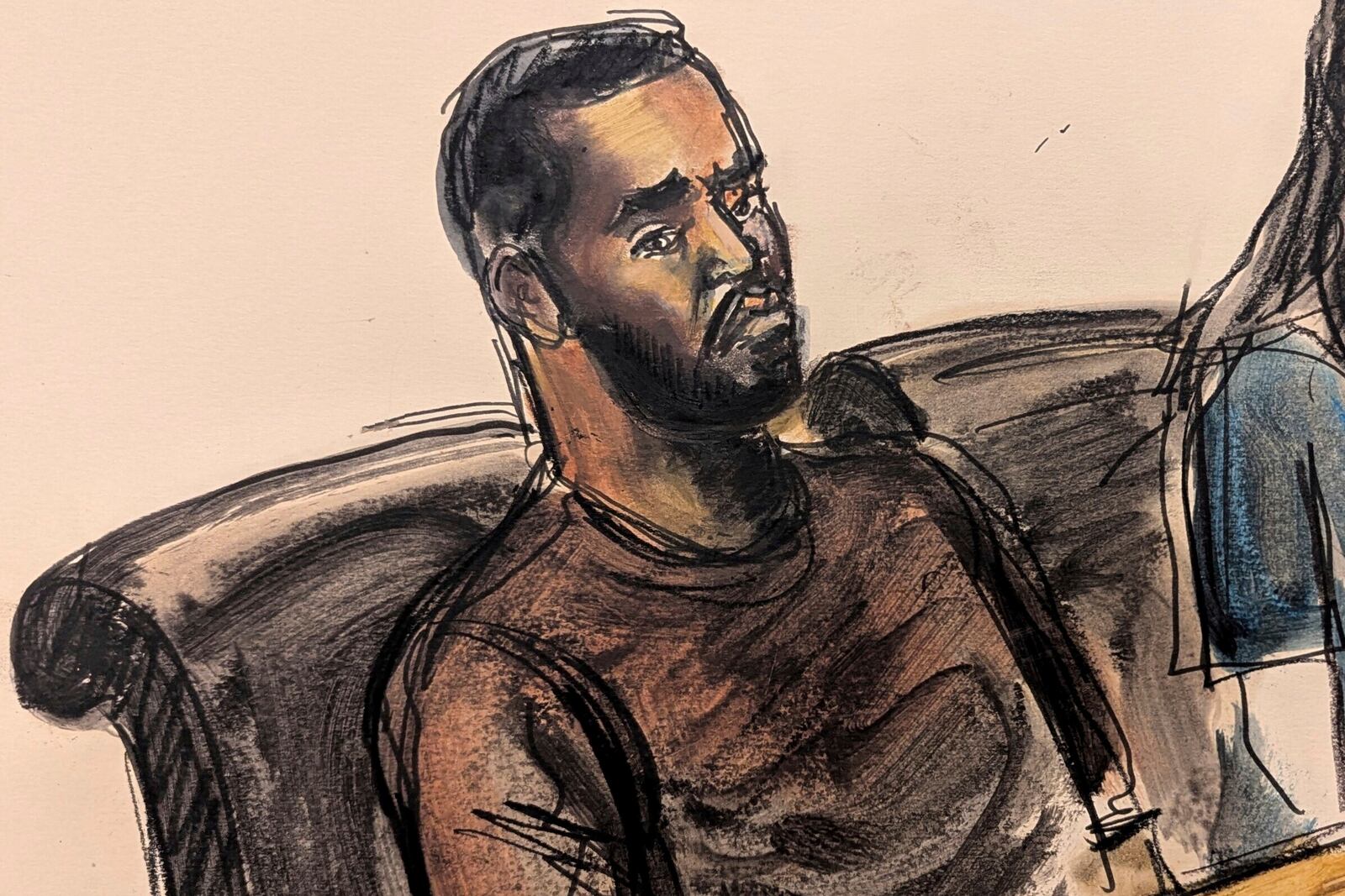 FILE - Depicted in this courtroom sketch, Sean "Diddy" Combs, sits at the defense table with one of his attorneys, Teny Garagos, right, during his bail hearing, Wednesday, Sept. 18, 2024, in New York. (Elizabeth Williams via AP, File)