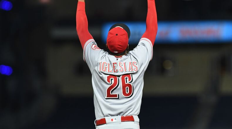 PITTSBURGH, PA - APRIL 11: Raisel Iglesias #26 of the Cincinnati Reds reacts after the final out in the Cincinnati Reds 6-2 win over the Pittsburgh Pirates at PNC Park on April 11, 2017 in Pittsburgh, Pennsylvania. (Photo by Justin Berl/Getty Images)