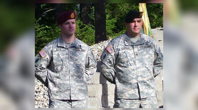 Pictured are Sgt. 1st Class Chad Kite (left) and Staff Sgt. Christopher Federmann during a Silver Star ceremony recognizing their bravery for actions performed in June 2007 in Iraq. PROVIDED