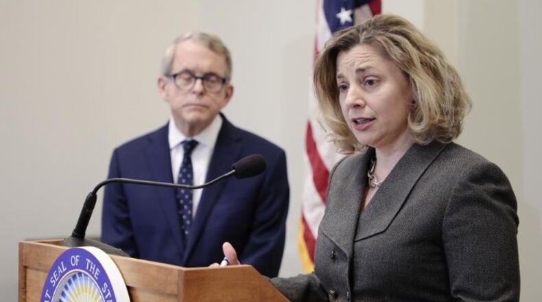 Kimberly Murnieks, director of the Office of Budget and Management, speaks after Ohio Gov. Mike DeWine unveiled his administration s budget for fiscal year 2020-2021 in March at the Riffe Center. Joshua A. Bickel /Columbus Dispatch