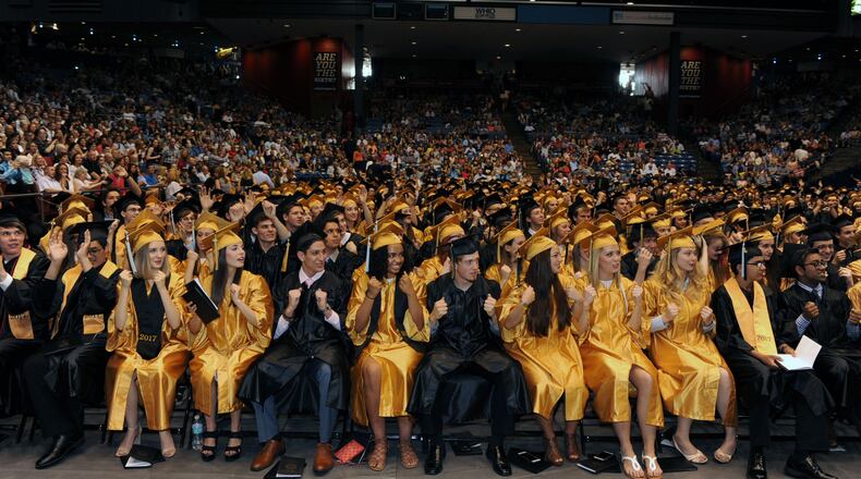 Centerville High School students celebrate their graduation. CONTRIBUTED