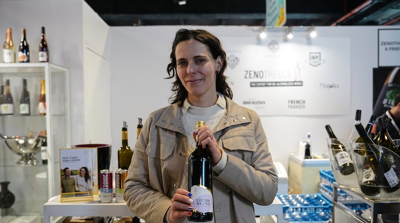 Katja Bernegger, Founder of Zeronimo, poses for a photo at the Wine Paris 2026 fair, at the Porte de Versailles exhibition center in Paris, France, Tuesday, Feb. 10, 2026. (AP Photo/Aurelien Morissard)