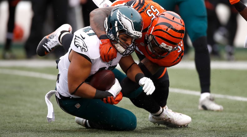 Bengals linebacker Vontaze Burfict laid the wood to Eagles running back Trey Burton last December in Paul Brown Stadium. He'll get back to the business of football with his teammates on July 28, when training camp opens at 3 p.m. on the fields west of the stadium.