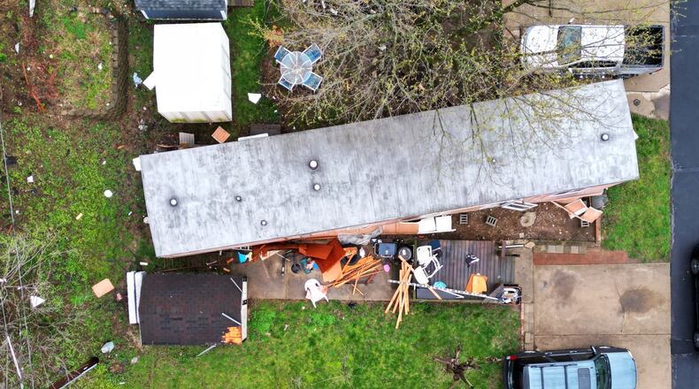 Several homes at Linda mobile home park in St. Clair Township were damaged by storms overnight. NICK GRAHAM/STAFF