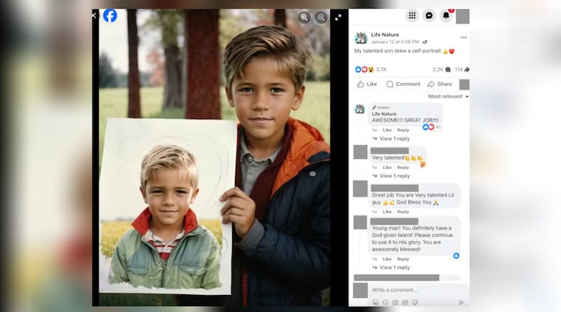 A post from the Facebook page ‘Life Nature’ with an image that was likely generated by AI. Life Nature was reportedly stolen from a band and was no longer live on Meta after the authors of this article published their investigation. CONTRIBUTED