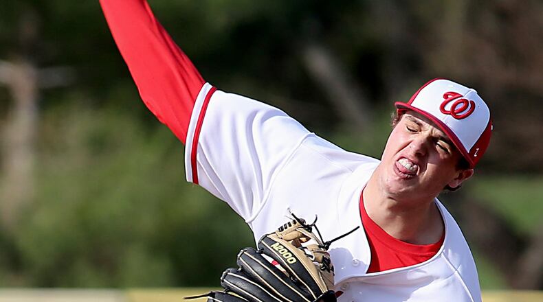 Lakota West starting pitcher Jacob Kates delivers a pitch during a game against visiting Hamilton on April 2 in West Chester Township. CONTRIBUTED PHOTO BY E.L. HUBBARD