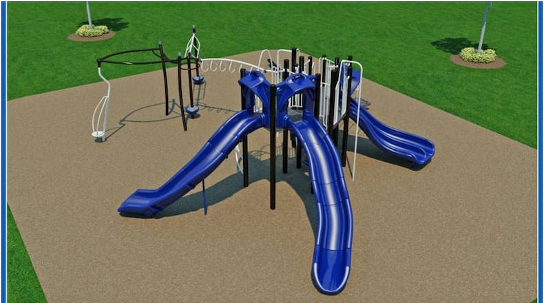 Another playground at Keehner Park in West Chester Twp. is scheduled to be replaced and ready for play by spring 2018. This is an artist’s rendering of the new play structure for children ages 5-12. CONTRIBUTED/WEST CHESTER TWP.